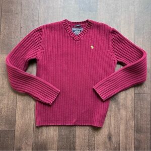 Abercrombie & Fitch Men Red 100% cotton Knit  Sweater Large Muscle Fit academia